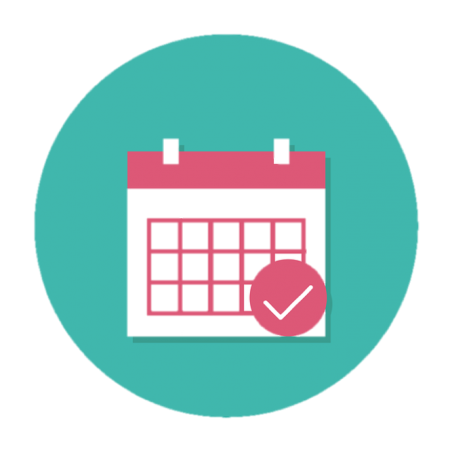 Solid green circle with a blank calendar icon in the center